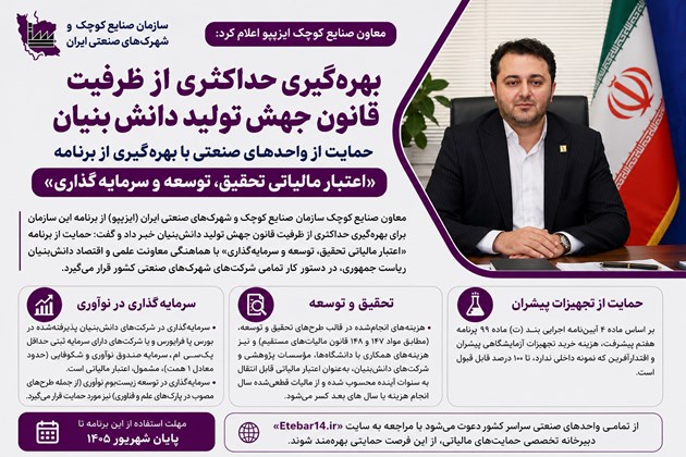 بهره‌گیری حداکثری از ظرفیت قانون جهش تولید دانش‌بنیان/ حمایت از واحدهای صنعتی با بهره‌گیری از برنامه «اعتبار مالیاتی تحقیق، توسعه و سرمایه‌گذاری»
